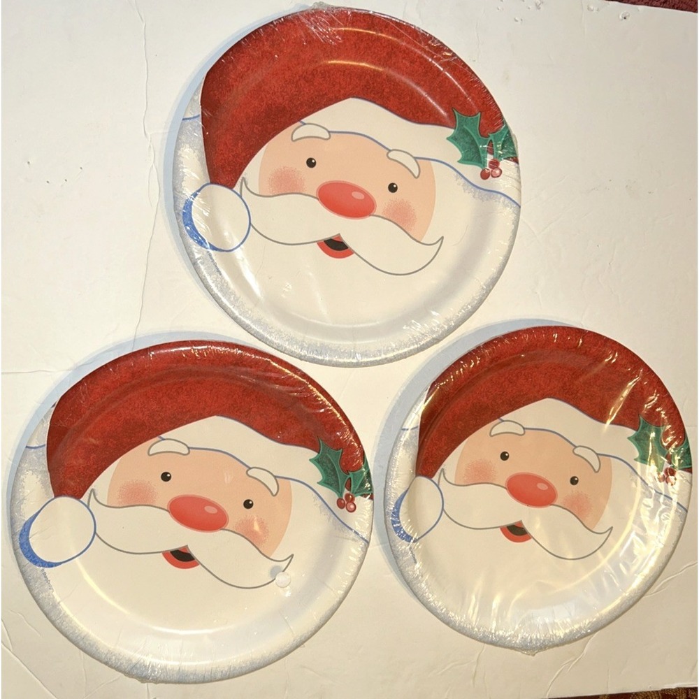 30 Christmas paper plates joyful Santa 8 3/4 inch (Lot Of 3)